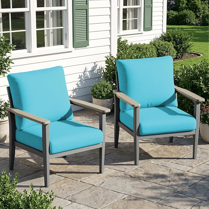 Aluminum Outdoor Patio Furniture Set 2-Piece, Patio Conversation Set Sectional Furniture Set with High Backrest & Thickened Cushions for Garden, Backyard, Poolside, Turquoise
