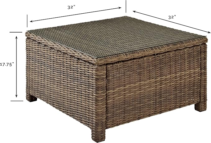 Crosley Furniture Bradenton All Weather Rattan Wicker Outdoor Sectional Coffee Table for Patio, Deck, Porch, Brown