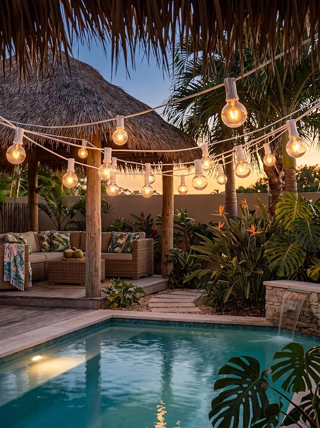 GOOTHY 50FT Globe Outdoor String Lights with G40 53 Incandescent Bulbs Backyard Patio Lights Garden Bistro Party Natural Warm Bulbs Cafe Hanging Umbrella Lights on Light String Indoor Outdoor-White