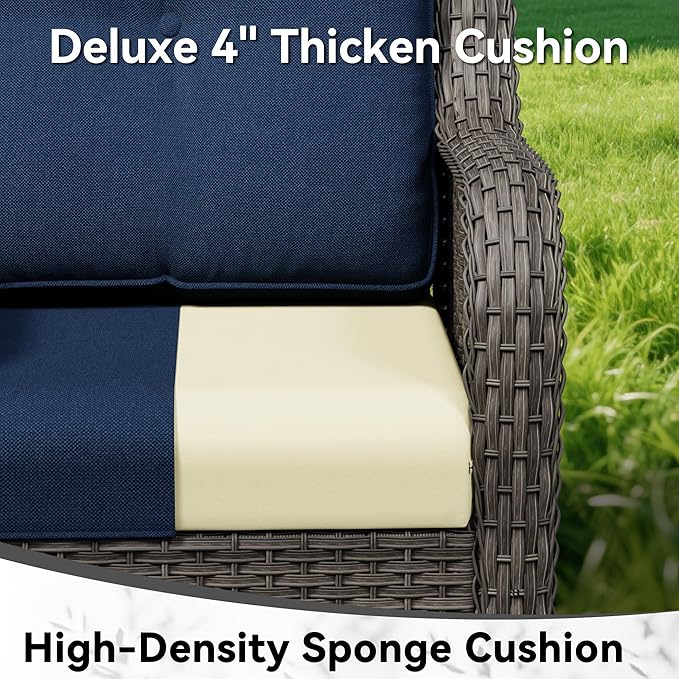 Wicker Patio Loveseat, 2 Seat Outdoor Couch with Thickened Olefin Cushions, High Back and Deep Seating, Hand-Woven PE Rattan for Porch, Deck, Balcony