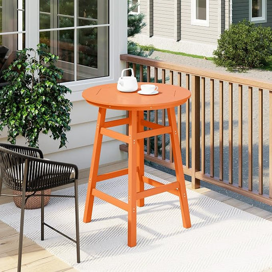 Costaelm Patio Bistro Table, 42" Counter Height Round Patio Cocktail Bar Table with Umbrella Hole, Outdoor Bistro Dining Pub Table for Front Porch Deck Backyard Garden, Orange