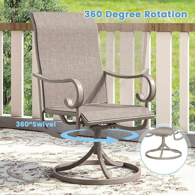 DIFY 7 Pieces Outdoor Dining Set for 6, Outdoor Furniture Set of 6 Textilene Swivel Patio Chairs, 50" Round Metal Dining Table with Umbrella Hole, for Garden Deck Backyard, Sandshell