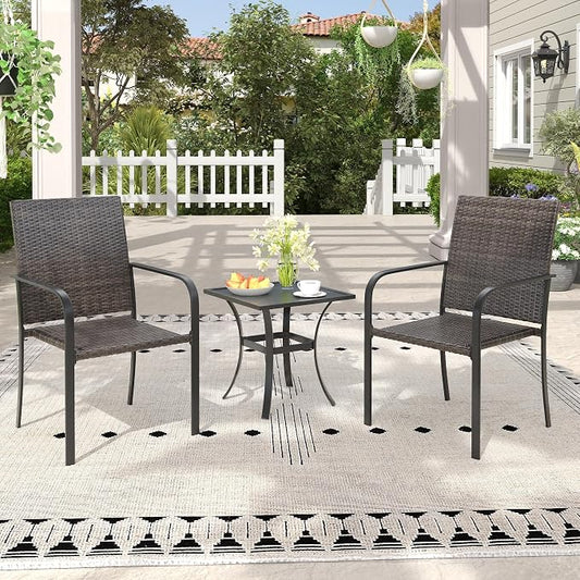 3 Pieces Patio Bistro Sets, 18.1" Small Square Outdoor Table and Wicker Stackable Patio Dining Chairs for Garden Backyard, Black