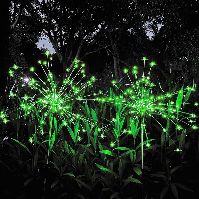 Solar Firework Lights, 2 Pack 120 LEDs 2 Lighting Modes Solar Garden Lights Outdoor Waterproof for Yard Patio Walkway Pathway Party Wedding Christmas Decorative - Green