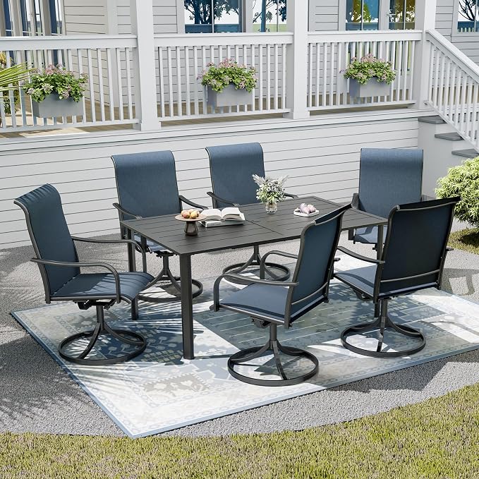 Outdoor Table and Chairs Set of 6,Combination of 63"x 38"x 28" Metal Patio Table and Swivel Chairs,All-Weather Patio Furniture Set for Backyard Garden Lawn Poolside