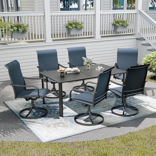 Outdoor Table and Chairs Set of 6,Combination of 63"x 38"x 28" Metal Patio Table and Swivel Chairs,All-Weather Patio Furniture Set for Backyard Garden Lawn Poolside