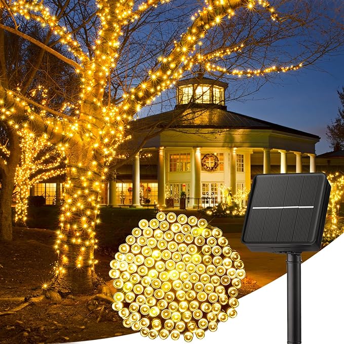 Minetom Solar String Lights Outdoor Waterproof, 40 FT 100 LED Outdoor Light | Solar Fairy Lights with 8 Lighting Modes, IP65 Waterproof Solar Christmas Lights for Outdoor Outside Tree Patio, Warm White