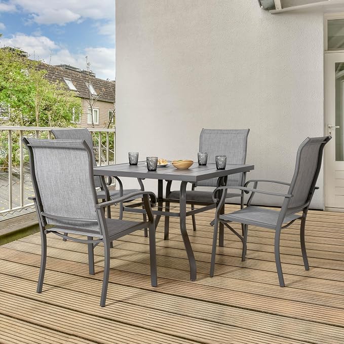 NUU GARDEN Outdoor Patio Dining Set 5 Piece Furniture Set Including Square Outdoor Dining Table with 1.57" Umbrella Hole and 4 Gray Textilene Chairs for Garden, Patio and Poolside Backyards