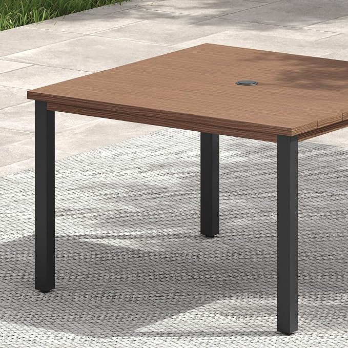 VICLLAX Patio Dining Set for 4, All Weather 5-Piece Patio Set-40.2" Square Outdoor Table and 4 Stackable Chairs for Lawn Garden and Backyard,Walnut Tabletop