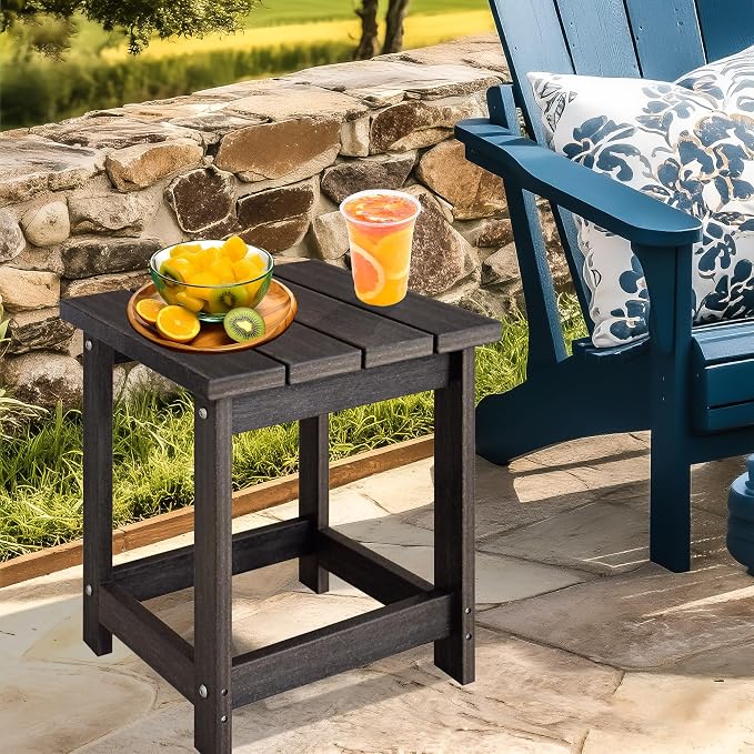 LZRS Patio End Table, Heavy Duty HDPE Outdoor Coffee Table with Wood Texture, Weatherproof Composite Table for Adirondack Chairs, Deck, Pool, Indoor/Outdoor, No Peeling or Cracking(Brown Mixture)