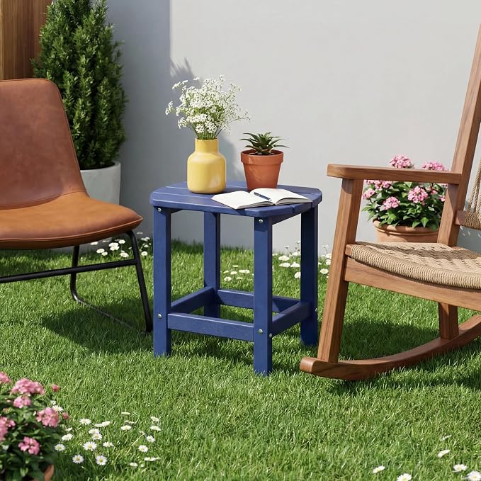 AMILY HDPE Outdoor Side Table, Weather Resistant Patio End Table, Heavy Duty Adirondack Side Table for Garden, Balcony, Poolside, Easy Assembly (Blue)