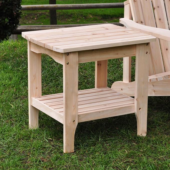 24" Natural Solid Wood Outdoor Side Table Beige Traditional Transitional Rectangular Cedar Pine Finish Weather Resistant