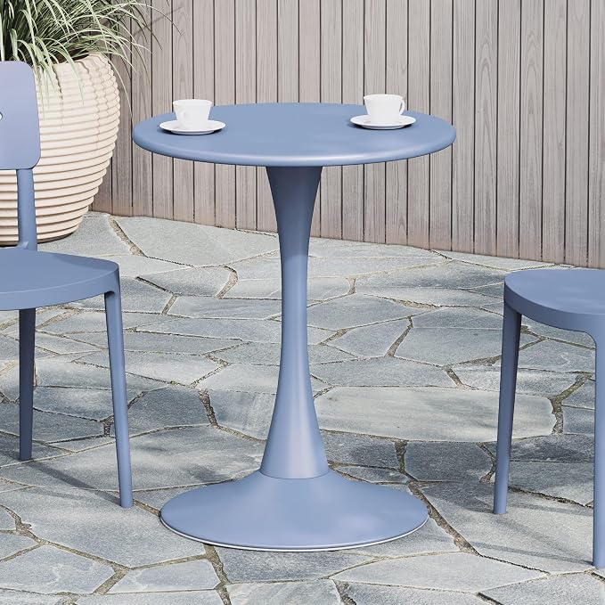 WestinTrends Playa 23.5" Round Outdoor Indoor Metal Cocktail Dining Table, French Blue