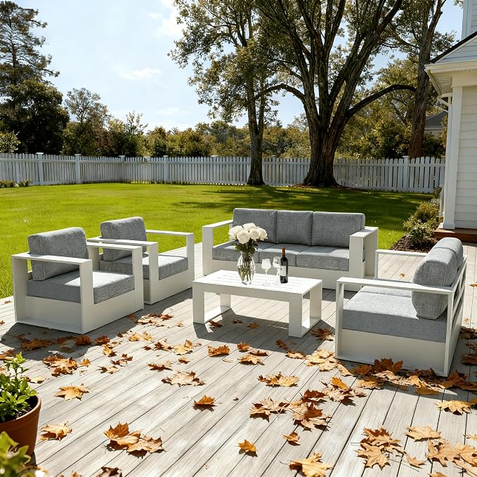 LayinSun Oversized Aluminum Outdoor Furniture, 2 Piece Patio Chair Set, Deep Seating and Upgraded 6-inch Cushions for Porch, Balcony, Deck