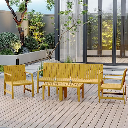 KEIKI 5 PC Outdoor Indoor 3-Seater Sofa,2 Chairs and 2 Coffee Tables PP Furniture Conversation Set Easy Assembly for Patio