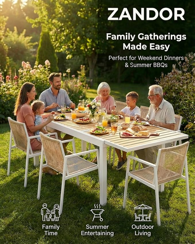 ZANDOR Outdoor Patio Dining Chairs Set of 2,Aluminum Patio Dining Chairs with Armrests, All-Weather Furniture for Lawn,Garden,Yard, Poolside and Indoor,White