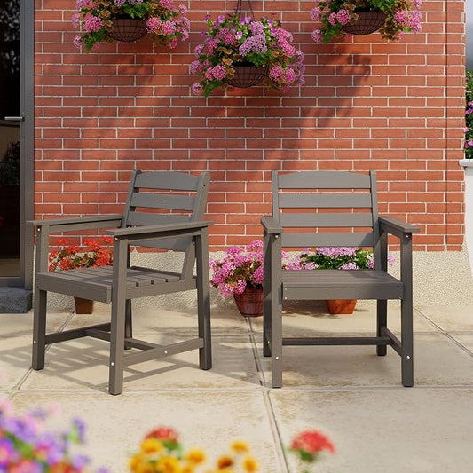 Anbuy Patio Dining Chair Set of 2, Outdoor Chairs with Curved Backrest and Ergonomic Armrests for Every Scene in Outdoor, Dining, Garden (Gray)