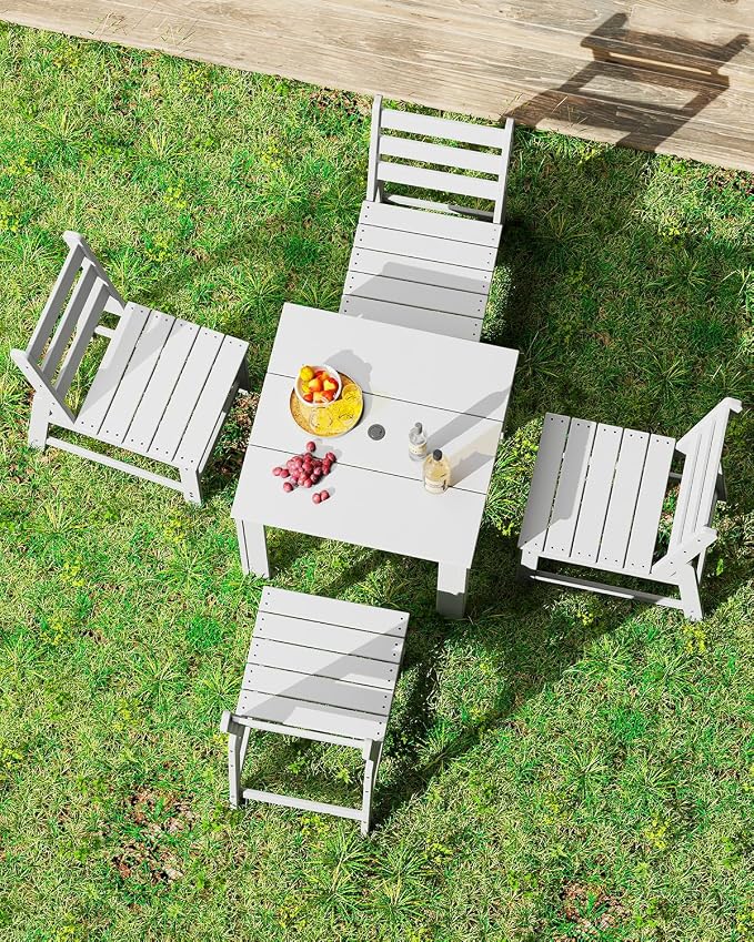 GREENVINES Patio-Chair | Outdoor Dining Chairs Set of 2 | HDPE Plastic | Armless |All Weather | for Backyard Deck Poolside Garden | White