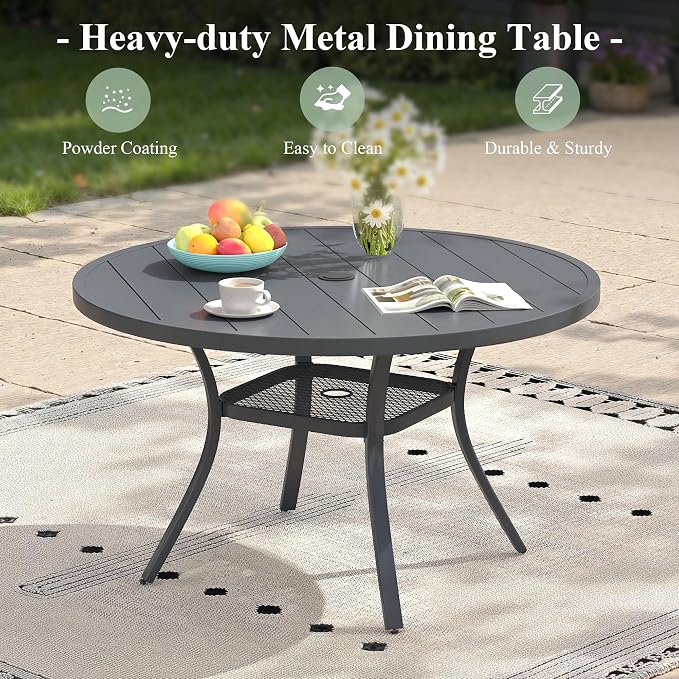 5 Pieces Patio Dining Set, 4 Outdoor Swivel Dining Chairs with 40.6" Round Metal Outdoor Dining Table with Umbrella Hole for Garden Backyard Deck, Grey & Dark Grey