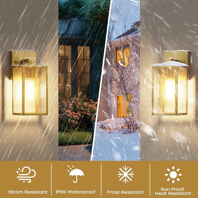 Outdoor Exterior Lighting Fixture for House, Waterproof Front Porch Lights | 10.65inch, Anti-Rust Metal Frame, Tempered Glass, E26 Base, Waterproof, Easy Install, Wall Sconce for Patio, Garage, Entryway