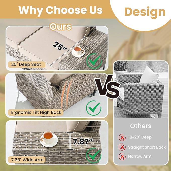 HOOOWOOO Outdoor Sectional Furniture Set,4 Pieces Wicker Patio Conversation Sets,L Shape All Weather Outside Couch Sofa with Ottoman,Beige