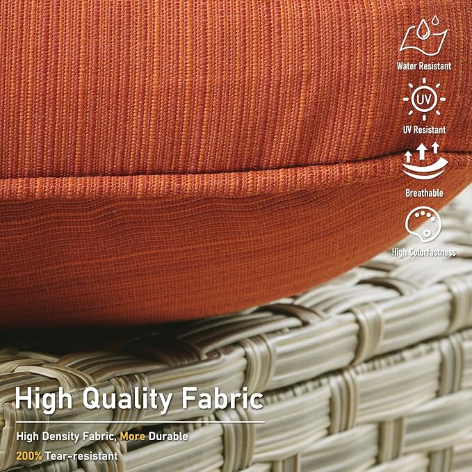 HOOOWOOO 6 Piece Patio Furniture Conversation Sets with Swivel Rocking Chairs,Outdoor Wicker Furniture with Ottoman,All Weather Resistant High Back Rattan Conversational Set(Orange Red)