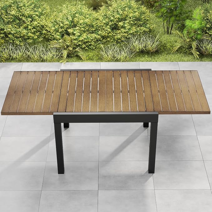 Expandable Patio Dining Table for 4-8 Person, Aluminum Extendable Outdoor Table, 38"-77" Adjustable Patio Table, Square/Rectangular Outdoor Accent Table for Garden, Backyard, Poolside, Teak