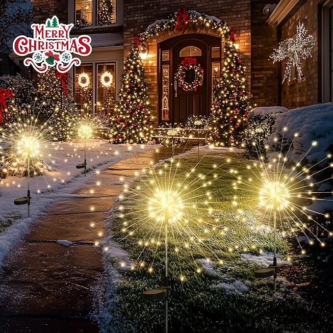 GIGALUMI 6 Pack Solar Firework Lights Outdoor, Garden Decor, Warm White | 120 LEDs, Fairy Design, Waterproof, Garden Decor, Solar Powered for Yard, Pathway, Flowerbed, Planter, Balcony, Gifts for Mom