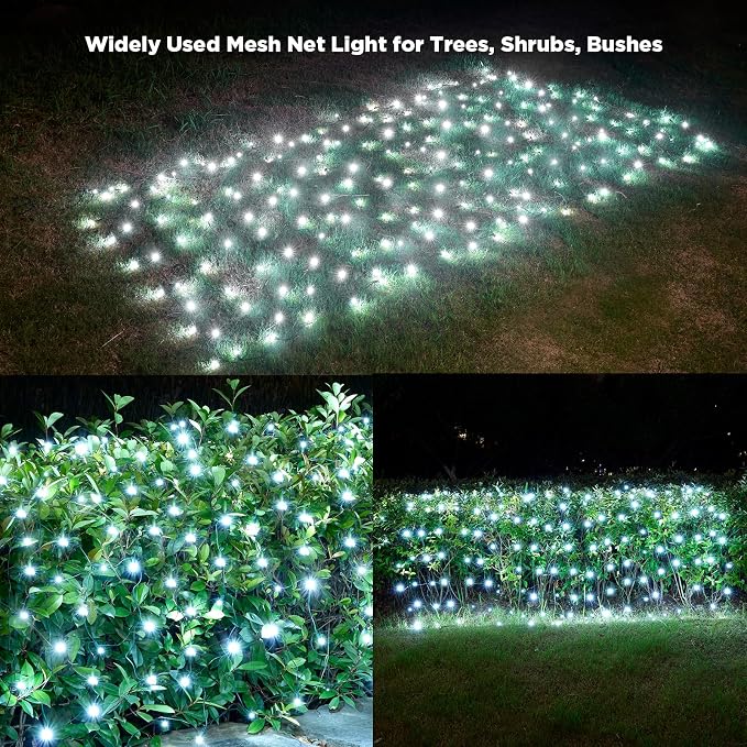 Led Net Lights Christmas Lights Outdoor 200Leds 9ft x 6ft Upgraded White Christmas Net Lighting, Waterproof 5mm LED Wide Angle Outdoor Indoor Mesh Net Light for Trees, Bushes, Shrubs Decorations