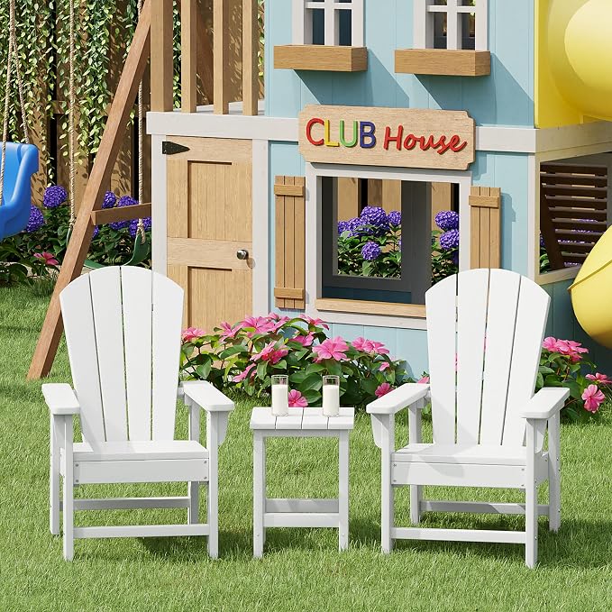 Costaelm Kids Outdoor End Table, Small Patio Table, Outdoor Side Table Porch Table Adirondack Patio Side Table for Outside, Pool, Porch, Garden, White