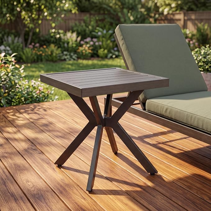 Outdoor Side Table, Aluminum Outdoor Side Table, Patio End Table with Rust-Resistant Frame for Poolside Garden Balcony Lounge Chairs, Grey