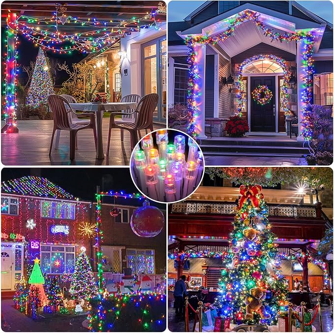JMEXSUSS 150 LED Multicolor Christmas Tree Lights Indoor Outdoor Waterproof | 59 Ft Connectable Colorful Christmas String Lights Plug in, 8 Modes Multi-color String Lights for Patio Party Holiday Decor