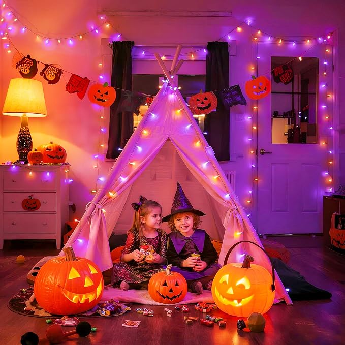 JMEXSUSS 600 LED Halloween Lights Outdoor, Orange Purple Halloween Lights | Orange and Purple String Lights Indoor Plug in Clear Wire for Halloween Tree Fireplace Garden Patio House Car Party Decor