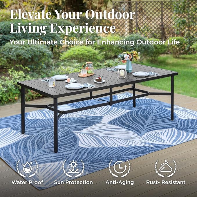 MIXPATIO Patio Table and Chairs Set, 9 Pieces Patio Dining Set with 8 Textilene Chairs, and 83" Rectangular Outdoor Dining Table with Umbrella Hole for Garden Lawn Porch and Backyard Poolside, Grey