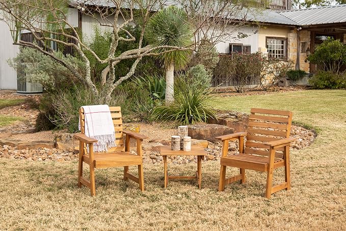 Leigh Country Sequoia Rustic Patio Furniture Set, Acacia Wood 3-Piece Set with 2 Chairs & Table, Rustic Style for Porch, Deck, Backyard, Outdoor, Easy Assembly