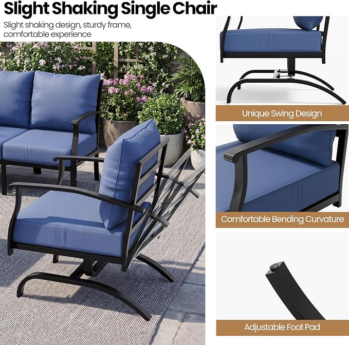Metal Patio Furniture Set, 4 Piece Outdoor Furniture Set, All Weather Modern Outdoor Couch Sofa with Comfortable Cushions & Coffee Table, Metal Conversation Set for Balcony, Porch, Deck (Navy)