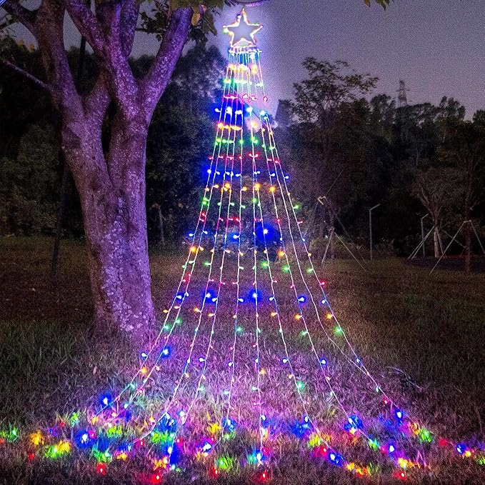 Christmas Decorations, Outdoor Christmas Lights, 320 LED Outdoor Christmas Tree String Lights with 12" Star Toppers [8 Modes& Waterproof] for Xmas New Year Holiday Decor (Multicolored)