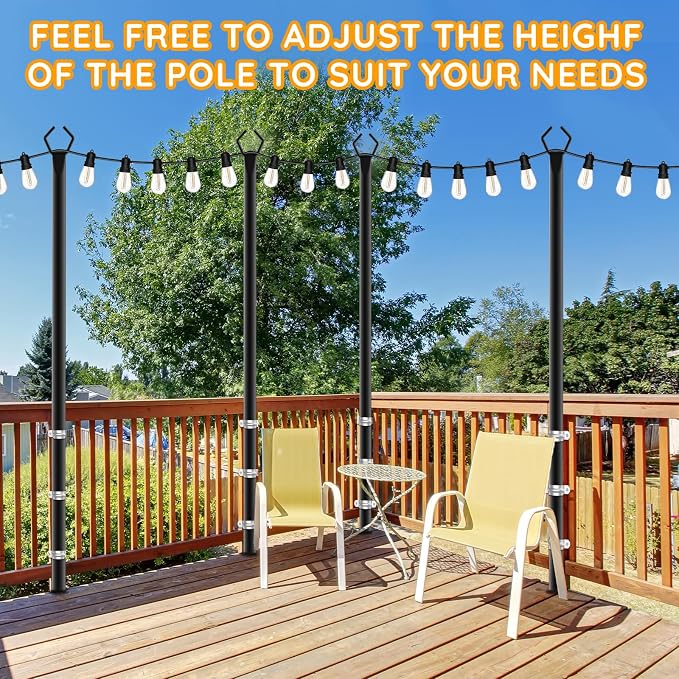 AHRLHR 2 Pack String Light Poles,Poles for Outdoor String lights10 Ft Metal Poles with Fork for Outdoor String Lights,Outdoor Light Poles with Fork,Patio,Deck,Backyard