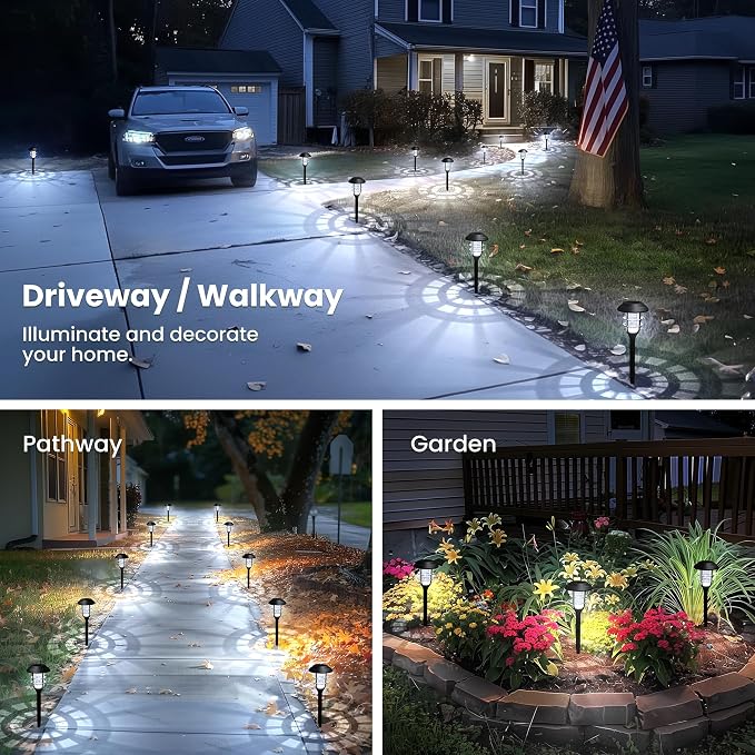 SOLPEX Solar Pathway Lights Waterproof Outdoor Lighting, 12 Pack Cold White | 8-12H Runtime, Auto On/Off, Tool-Free Install, Yard/Garden/Pathway/Patio/Walkway/Driveway