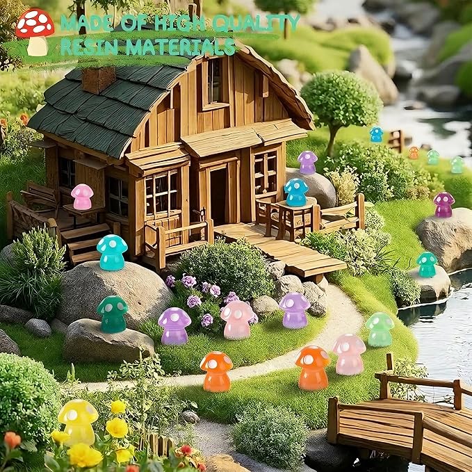 120pcs Luminous Mini Resin Mushroom 15 Colors Glow in The Dark Tiny Little Figures to Hide Small Mushrooms for Micro Fairy Garden Landscape Aquarium Accessories Dollhouse Hide Crafts Decor