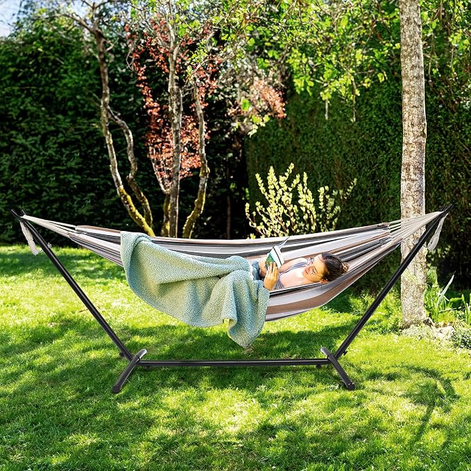 ONCLOUD Heavy Duty 550 LBS Double Hammock with Stand Included with Portable Carrying Bag, Upgraded 2 Person Hammock with Frame for Outdoors & Indoors, Series TDCTZ2 - Desert Stripe