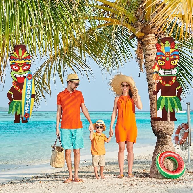 NOVWANG 2 PCS Luau Party Windsock, Hawaiian Party Hanging Decoration Tiki Outdoor Wind Sock for Yard Garden Patio Hawaii Luau Tropical Birthday Decor