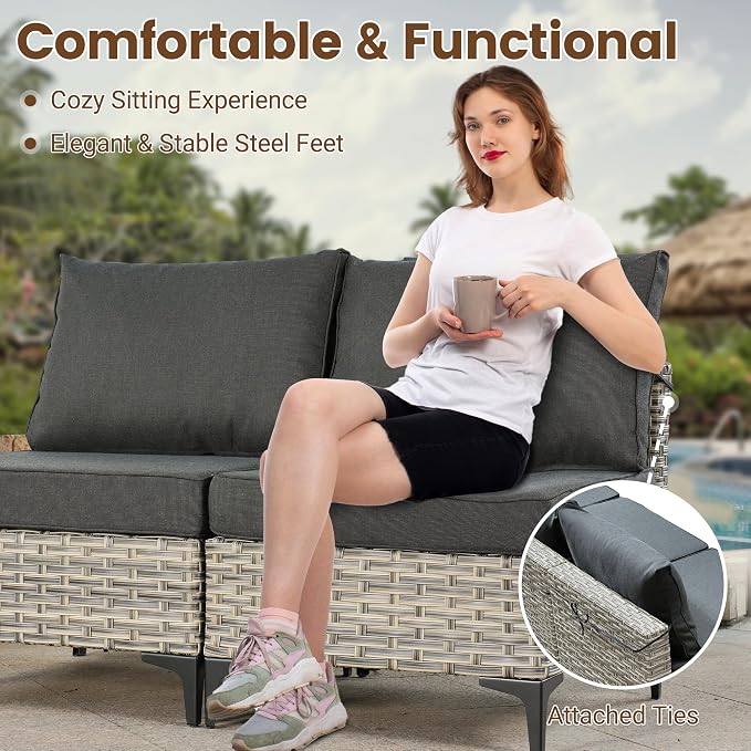 10 Pieces Wicker Patio Furniture Set,Outdoor Sectional Sofa with Swivel Chairs Coffee Table,Outside Deep Seat Rattan Couch Conversation Set,Black