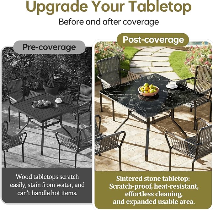 Square Table Top, 39.3" Black Sintered Stone Tabletop, DIY Replacement & Cover Marble Desktop, Scratch & Wear Resistant, Suitable for Indoor & Outdoor