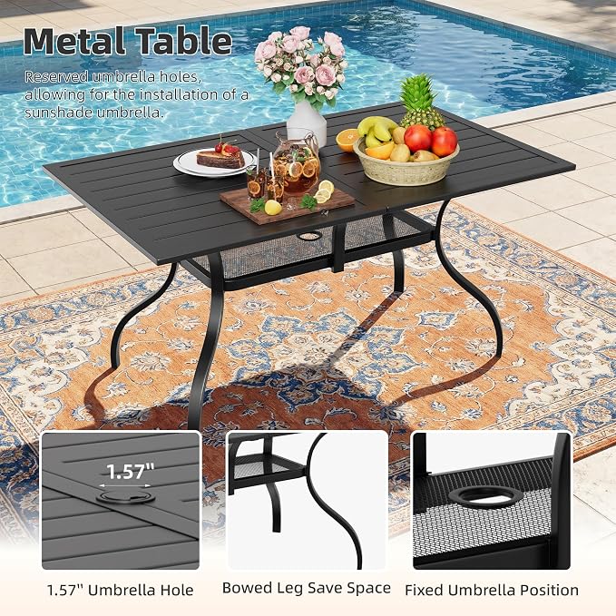 Crownland 7 Piece Furniture Patio Dining Set, 6 Swivel Metal Chairs and Rectangular Outdoor Dining Table with 1.57" Umbrella Hole, Outdoor Furniture Dining Set for Lawn, Backyard, Garden(Grey)