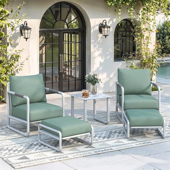 Outdoor Aluminum Patio Furniture Set with with 6.5" Thick Cushions,3-Piece Outdoor Sectional Conversation Set with 2 Ottomans, All-Weather Patio Set for Backyard & Deck，White