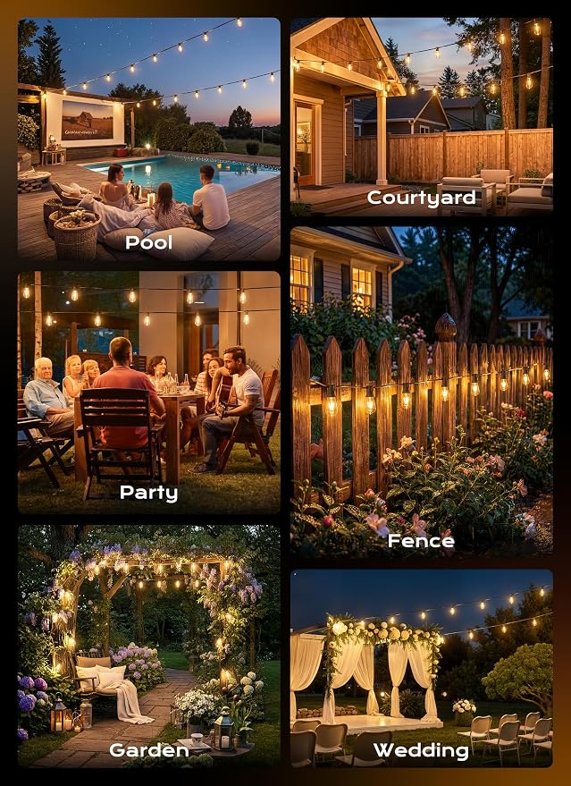 Minetom 77FT Outdoor String Lights with Remote, ST38 Patio Lights Dimmable | Waterproof LED Christmas Lights with 3 Modes, Shatterproof Connectable Outside Lights for Backyard Porch Deck Garden Decor