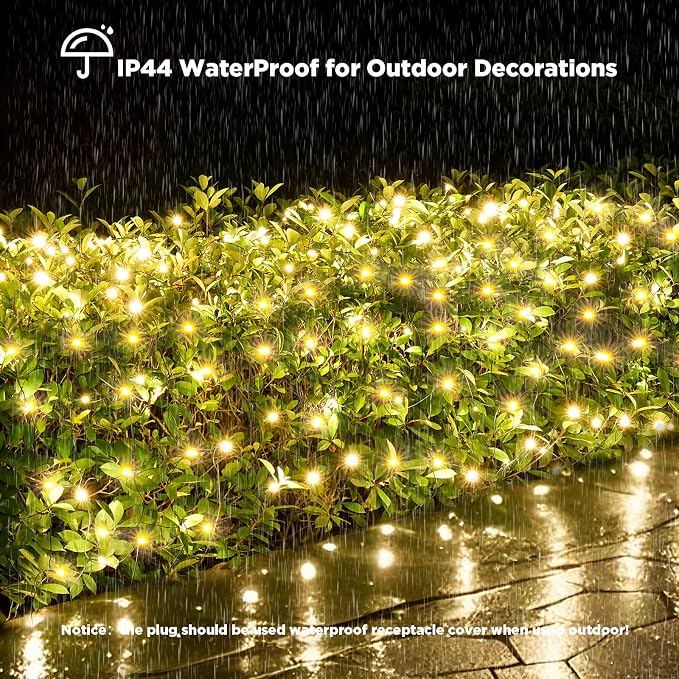 Led Net Lights Christmas Lights Outdoor 200Led 9 ftx 6ft Upgraded WarmWhite Christmas Net Lighting, Waterproof 5mm LED Wide Angle Outdoor Indoor Mesh Net Light for Trees, Bushes, Shrubs Decorations