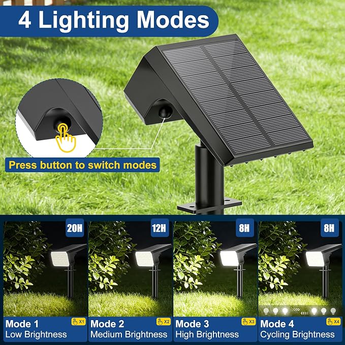 LANSOW 12 Pack Solar Spot Lights Outdoor Waterproof IP67, (90 LED/4 Modes) Solar Landscape Spotlights, 2-in-1 Solar Powered Flood Lights for Yard Garden Pathway Outside Tree, Auto ON/Off(Cool White)