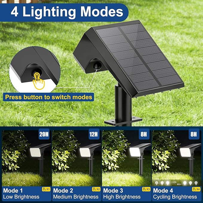 LANSOW Solar Spot Lights Outdoor Waterproof IP67, (8 Pack/90 LED/4 Modes) Solar Landscape Spotlights, 2-in-1 Solar Powered Flood Lights for Yard Garden Pathway Outside Tree, Auto ON/Off(Cool White)